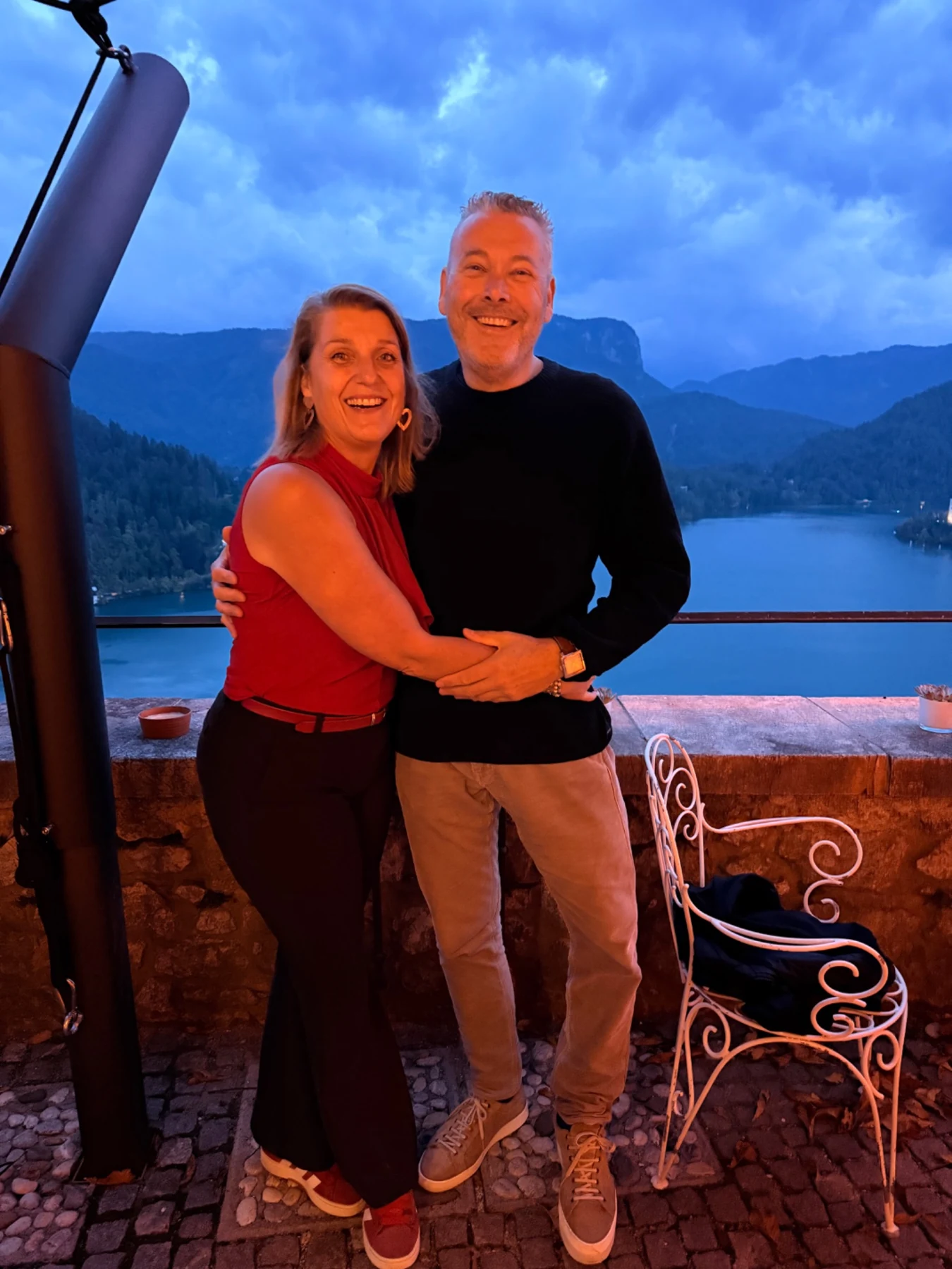 Dennis and Danielle together beside a European lake